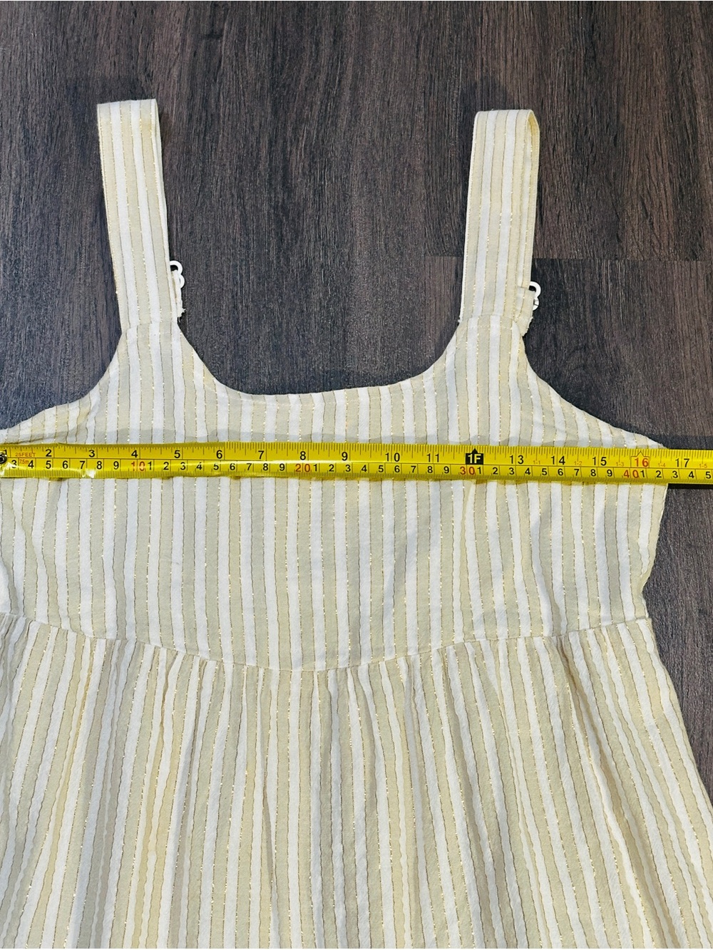 Linda Anderson Gold Stripe Tiered Midi Dress | Neutral Shimmer Boho Sundress - Picture 6 of 11